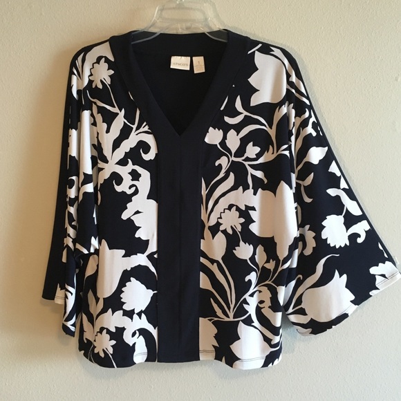 Chico's Tops - Chico’s Floral Wide Sleeve Top Stretch Colorblock
